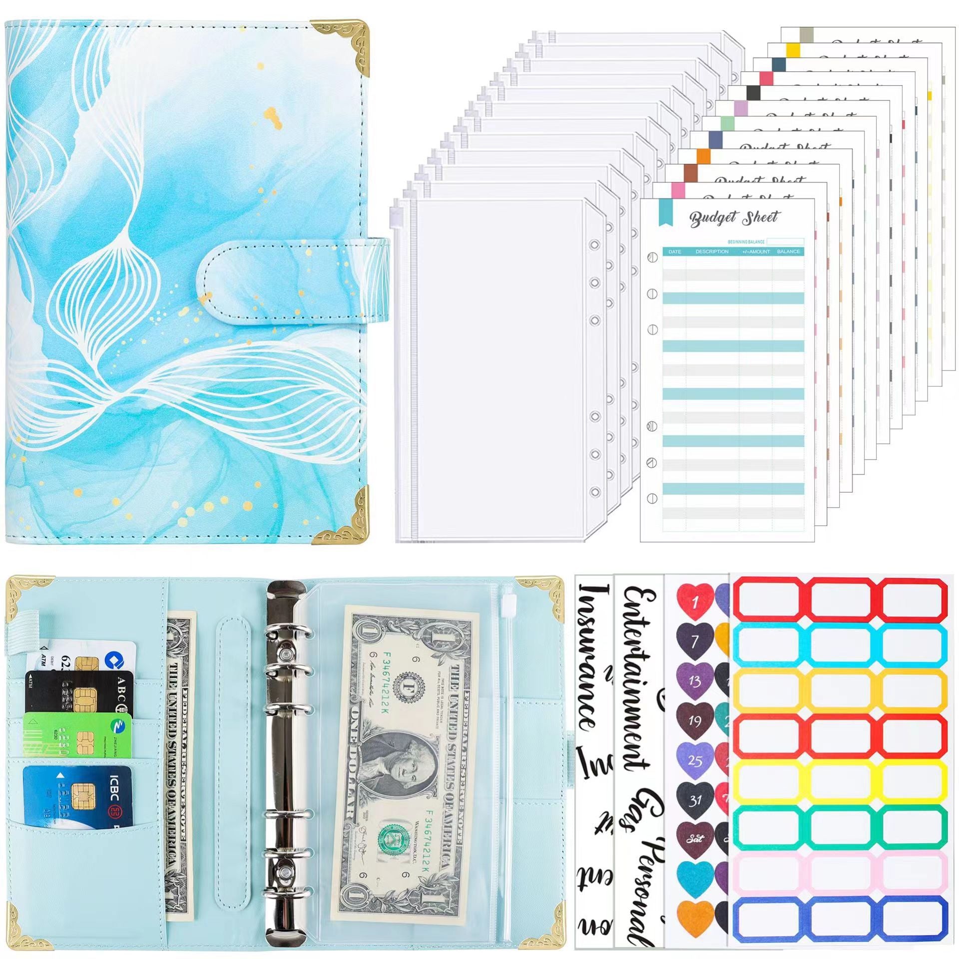 Wholesale A6 Loose Leaf Envelope PU Loose Leaf Ledger with Sticker Loose Leaf Notebook